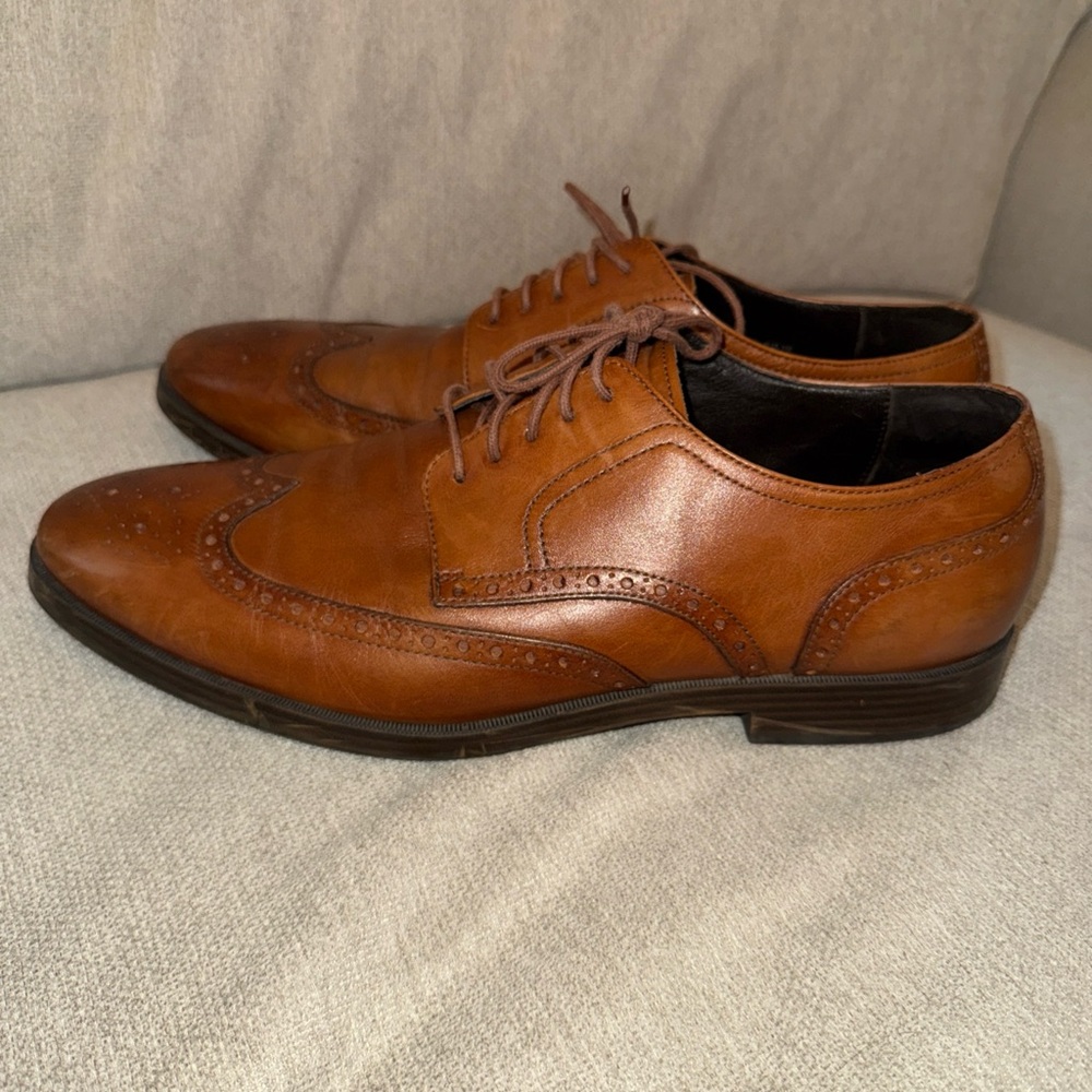COLE HAAN Men's Jefferson Grand O.S. Wingtip Oxford British Tan C23795 sz 10.5